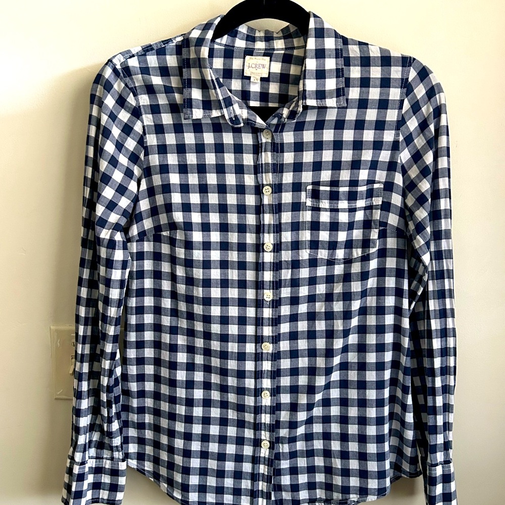J. Crew Factory The Perfect Shirt Navy & White Gingham Button Down, Women’s XS